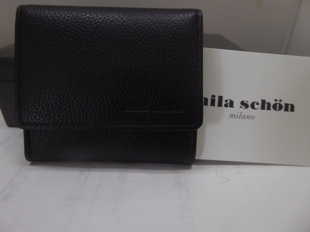 超格安 新品 ミラショーン 牛革 レザー黒 小銭入れ2口 後ろポケあり タグ送210拍卖