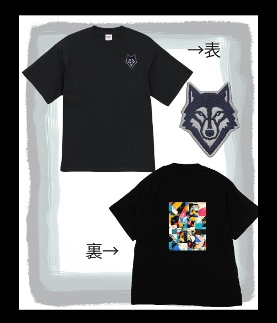 【XLサイズ】黒 Tシャツ 狼 ロゴ ミックスカラー 抽象 アート プリント 半袖 メンズ レディース ユニセックス オーバーサイズ #IOD拍卖