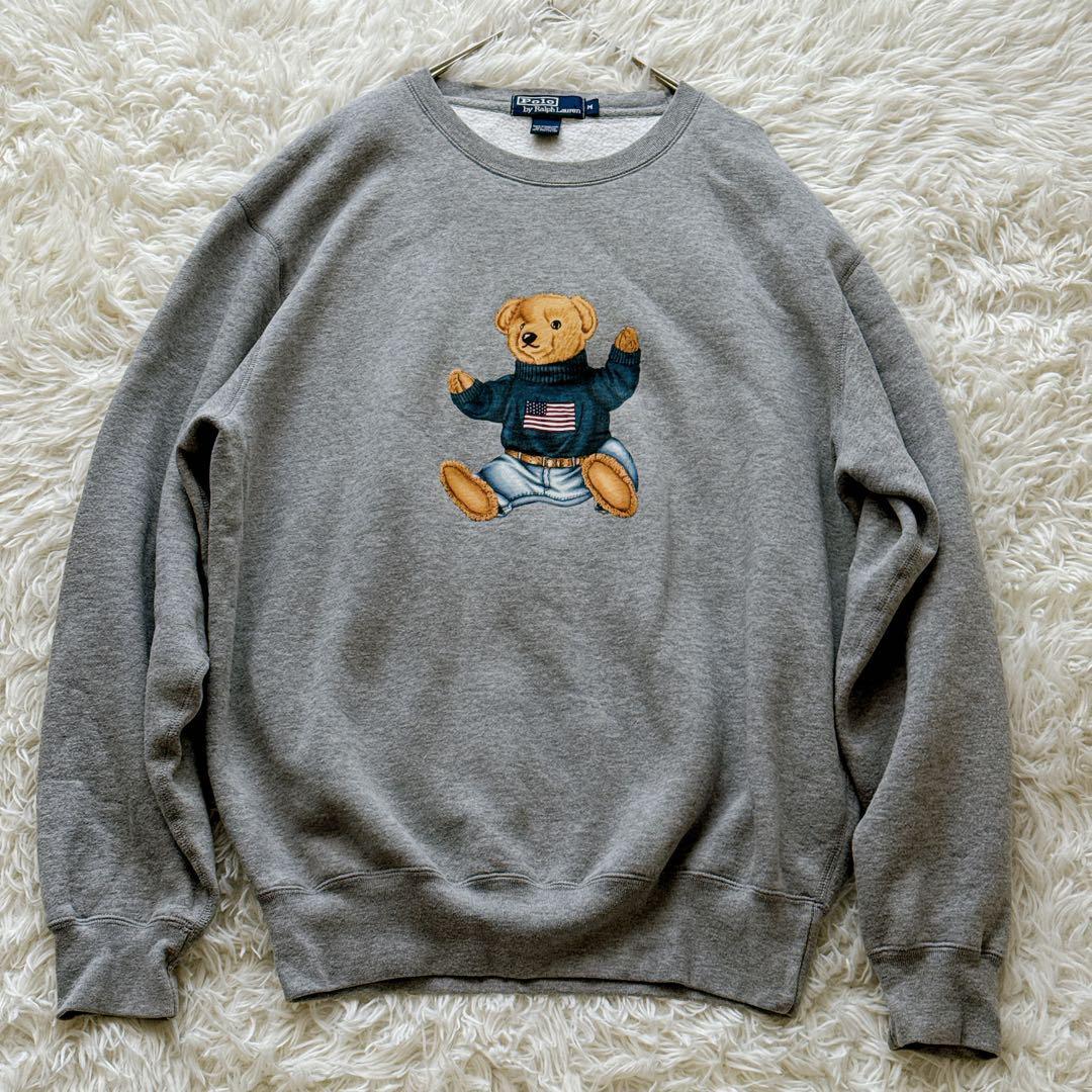 入手困難 90s POLO by Ralph Lauren ポロバイラルフローレン ヴィンテージポロベア スウェット トレーナー USA製 星条旗 Mサイズ拍卖