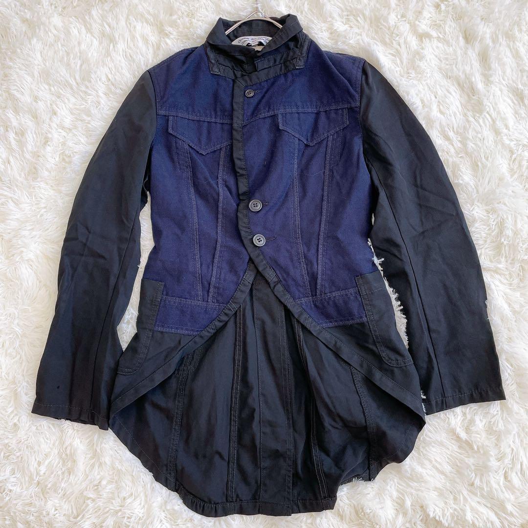 COMME des GARONS コムデギャルソン 異素材切替 燕尾ジャケット デニム ドッキング デザイン ジャケット テーラード ブレザー拍卖