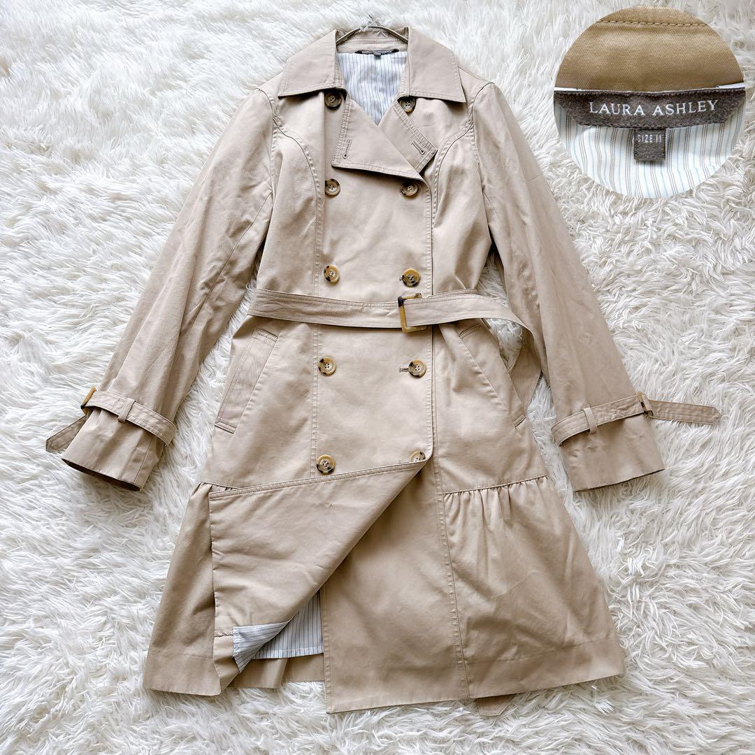 11サイズ LAURA ASHLEY ローラアシュレイ トレンチコート ベルト付き フレアデザイン フレア アウター ジャケット ベージュ 大きいサイズ拍卖