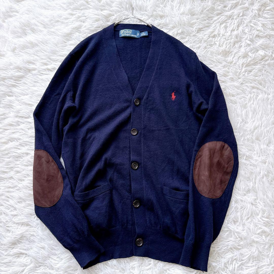 POLO by Ralph Lauren ポロバイラルフローレン エルボーパッチ Vネックカーディガン ポニー刺繍 XS ロゴ刺繍 トラッド クラシック 定番拍卖