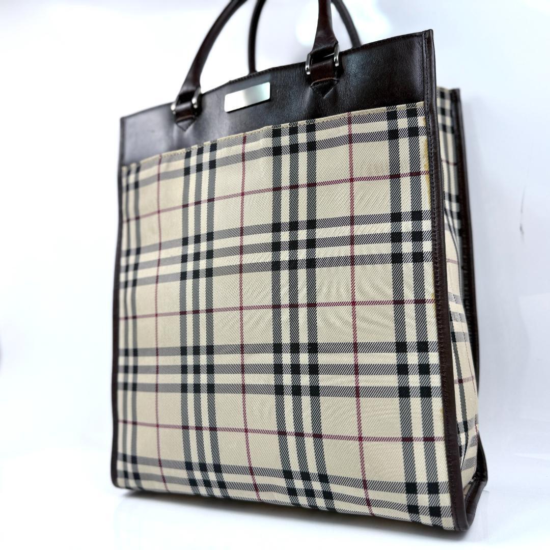 美品 BURBERRY バーバリー トートバッグ ノバチェック ハンドバッグ ロゴプレート レザー キャンバス A4 自立 大容量 ビジネス レディース拍卖