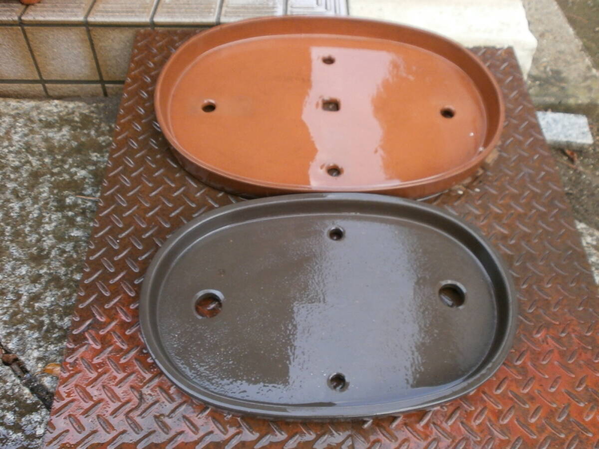 盆栽鉢 2個まとめて 楕円 小判 Bonsai pot 古いものです 品野司山?拍卖