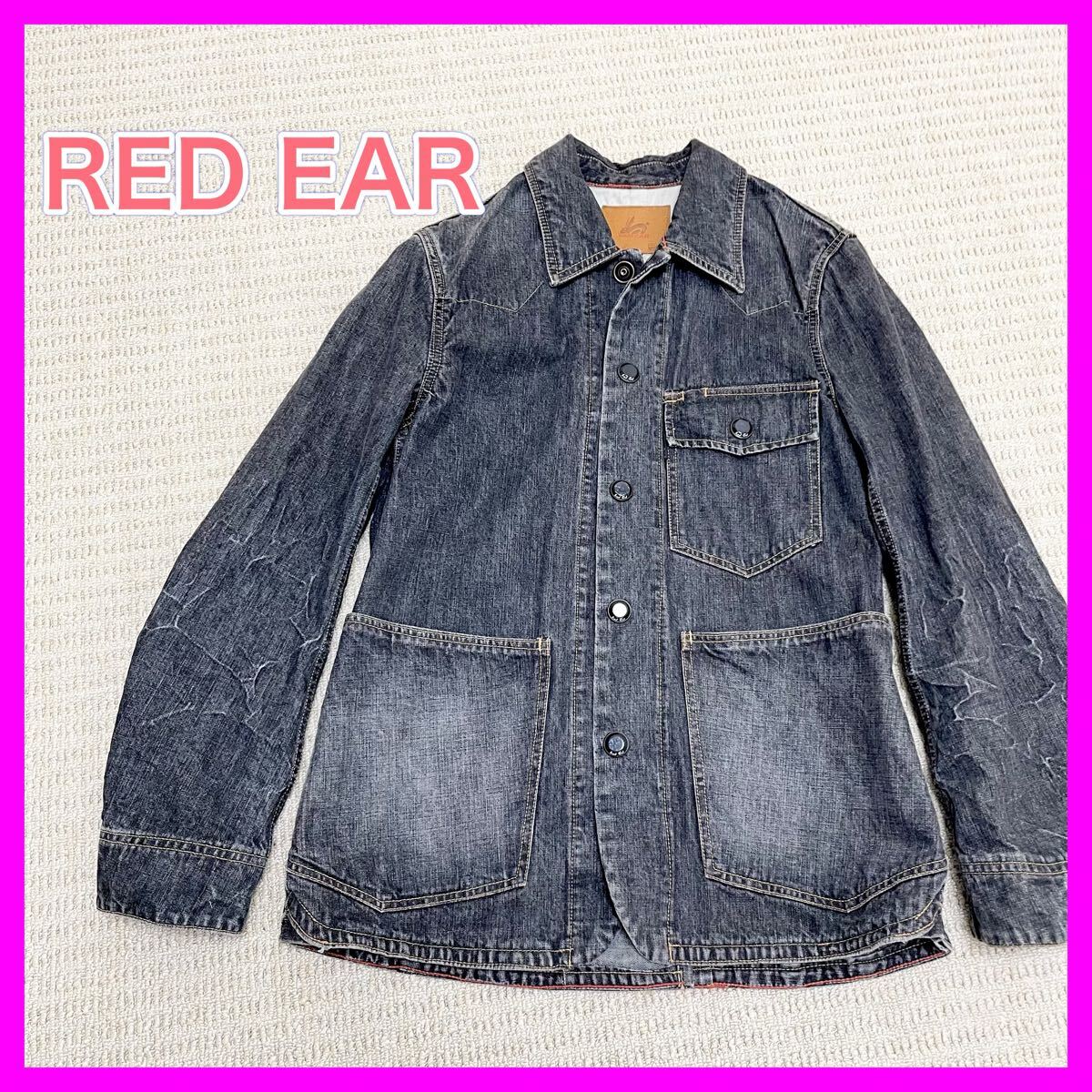 綺麗RED EAR デニムジャケット カバーオール ブラック 黒 メンズL拍卖