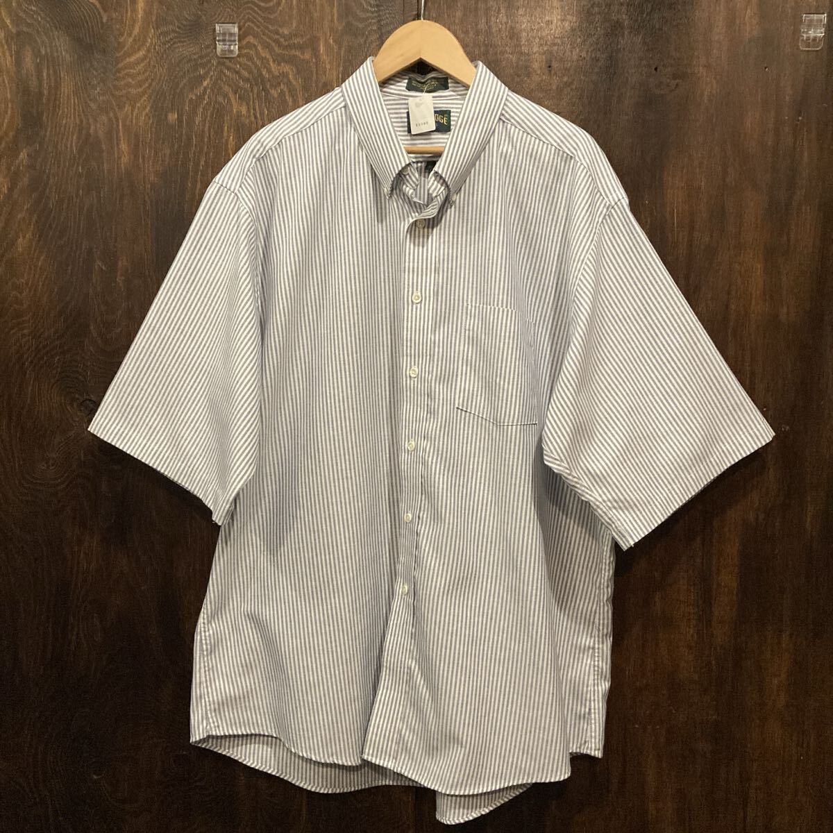 アメリカ古着 CAMBRIDGEオックスフォード 半袖 ボタンダウンシャツ サックス ストライプ USA古着拍卖