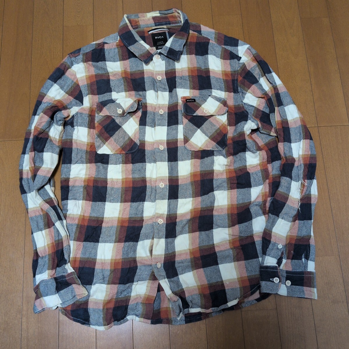 ジャンク RVCA チェックシャツ ヴィンテージ 古古着 アメカジ ネルシャツ 長袖 チェック柄 インド製 好配色拍卖