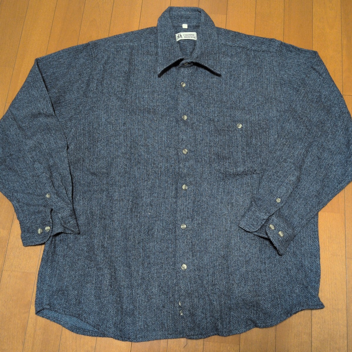 LHOMME MODERNE HM 古着 アメカジ ヴィンテージ 長袖シャツ ヘリンボーン柄 総柄シャツ フリースシャツ フリース地 拍卖