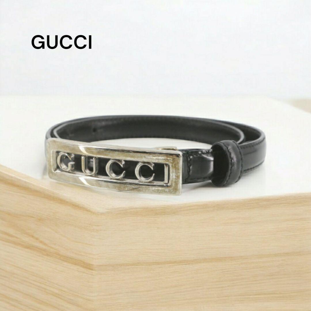GUCCI グッチ ロゴバックル ベルト レザー ブラック拍卖