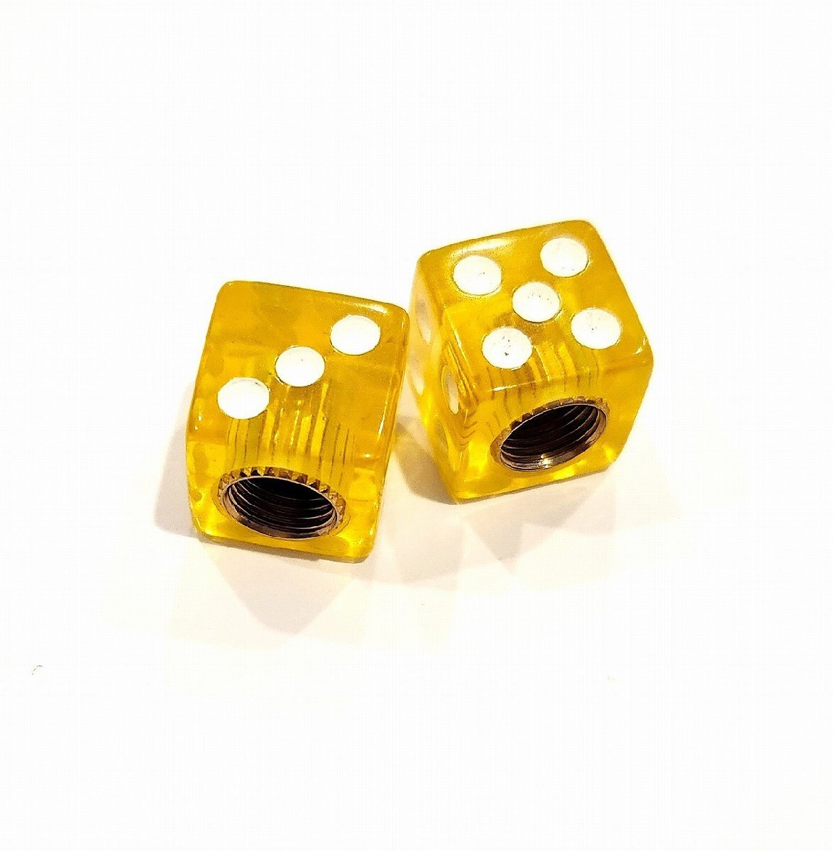 エアーバルブキャップ サイコロ イエロー(黄色) ホイールのエアーバルブに取付けるオシャレなバルブキャップ(500582)拍卖