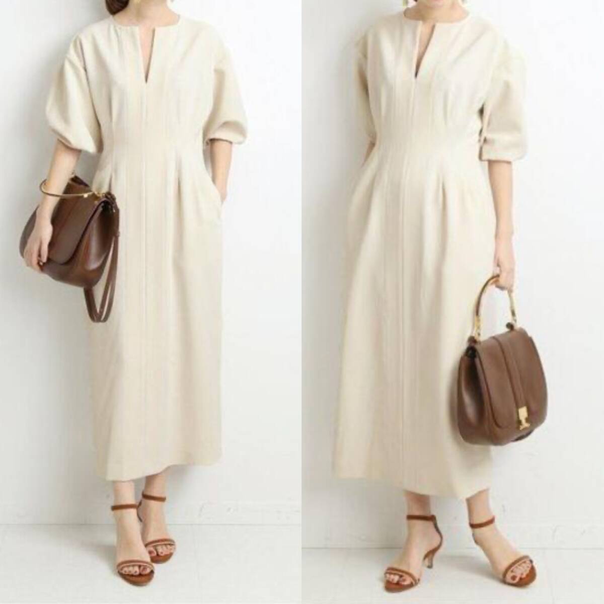 VERMEIL par iena / CARREMAN ウエストシェイプワンピース 36 ナチュラル イエナ拍卖