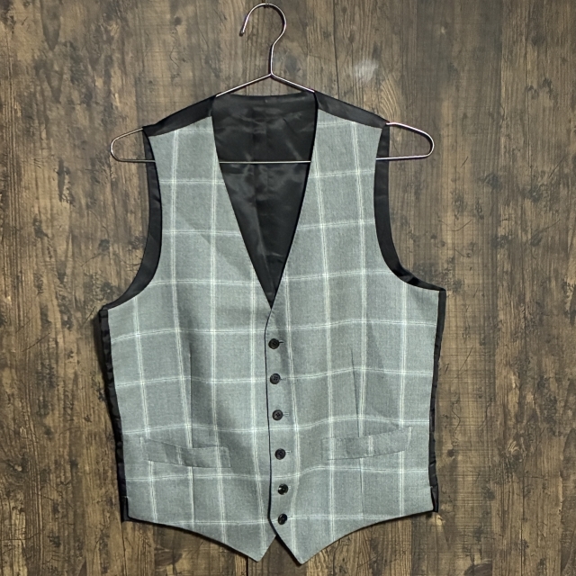 C32◇ノーブランド グレンチェック柄 ベスト ジレ ライトグレー×チャコールグレー メンズ サイズ不明 中古品拍卖