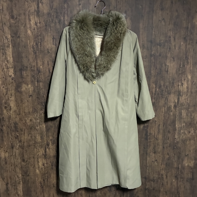 C36◇ブランド不明 ファー襟ライナー付きコート カーキベージュ レディース 13サイズ 中古品拍卖