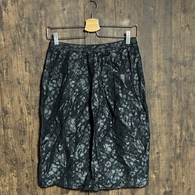 C36◇Leilian | レリアン ジャガードスカート ブラック×シルバー系 レディース 13サイズ 中古品拍卖