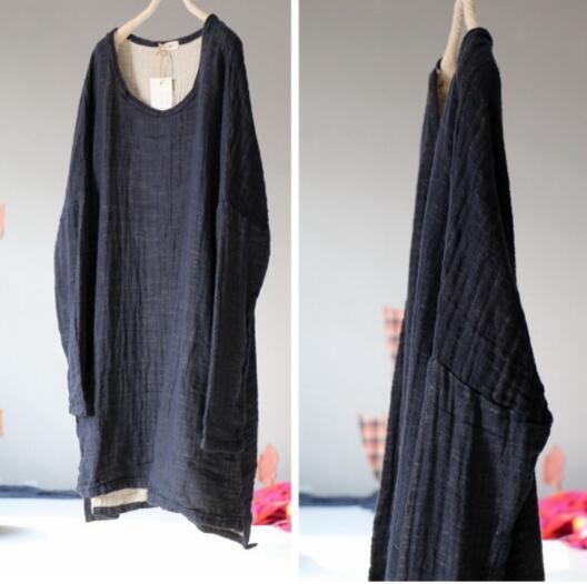 新入荷高質 麻100% チュニック トップス アンティーク風 ロマンファッション ゆったり カラー拍卖
