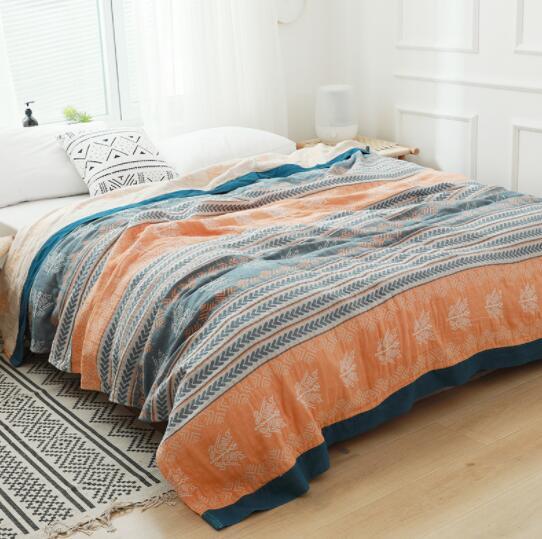 新入荷ガーゼケット 北欧柄 花柄 シングル ブランケット 5重ガーゼ 綿100% 四季兼用 オシャレ オレンジ色拍卖