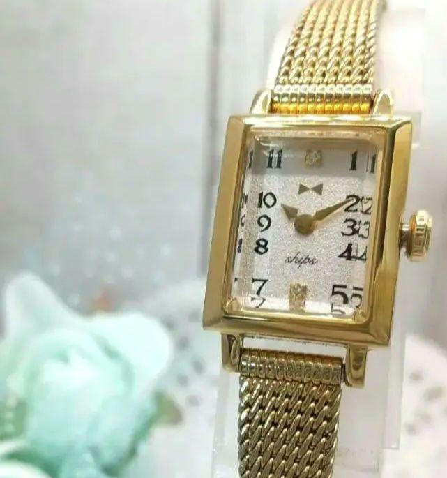 稼動品 シップス 腕時計 クォーツ式 メッシュベルト ゴールド色 レディース拍卖