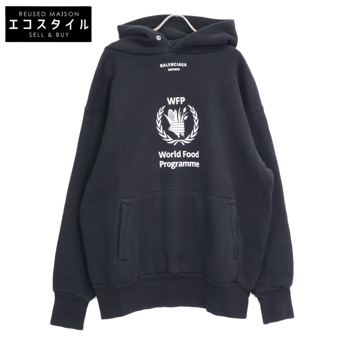 BALENCIAGA バレンシアガ 541709 ×WFP ロゴ オーバーサイズ フーディパーカ ブラック M トップス コットン メンズ 中古拍卖
