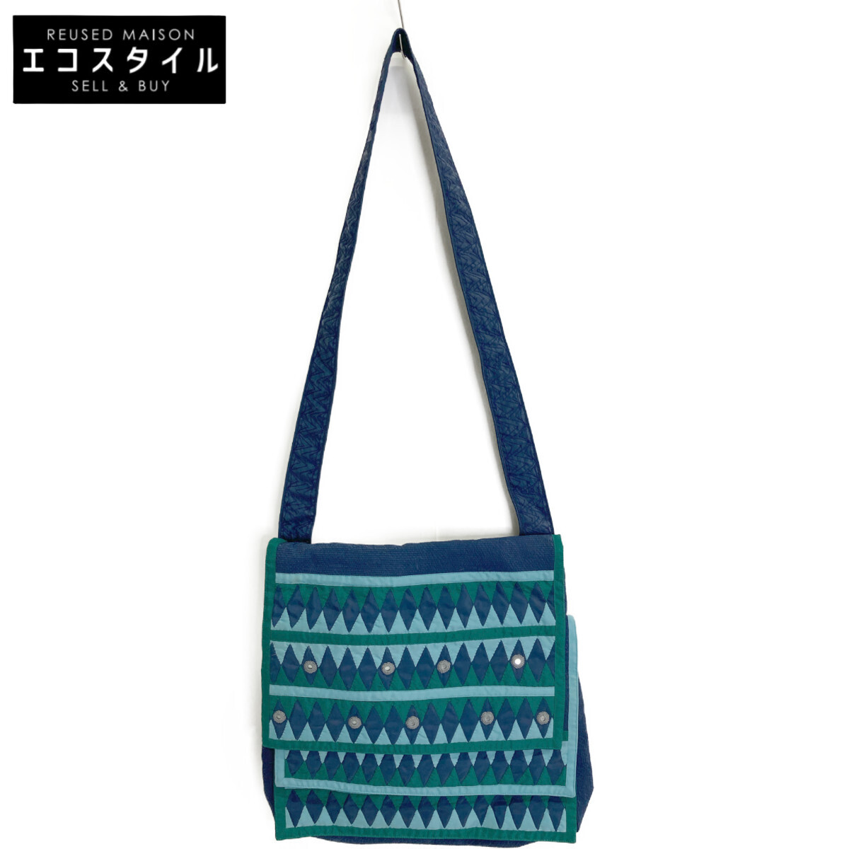 美品/ ISSEY MIYAKE イッセイミヤケ TAMASHA タマシャ 総柄 フラップ ショルダーバッグ ネイビー系 レディース拍卖