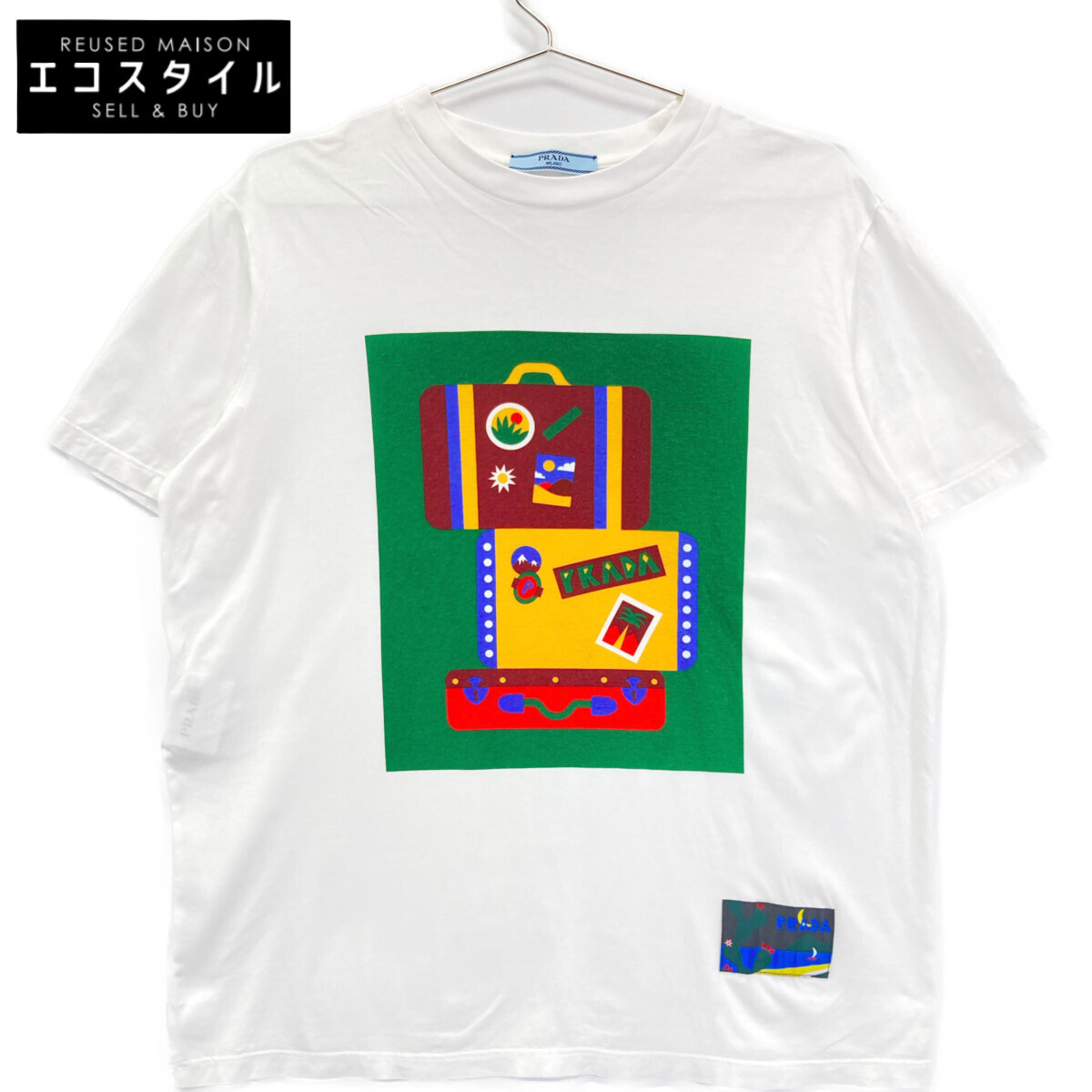 PRADA プラダ 135664 S181 ホワイト×グリーン グラフィックプリント ショートスリーブカットソー トップス S ホワイト レディース拍卖