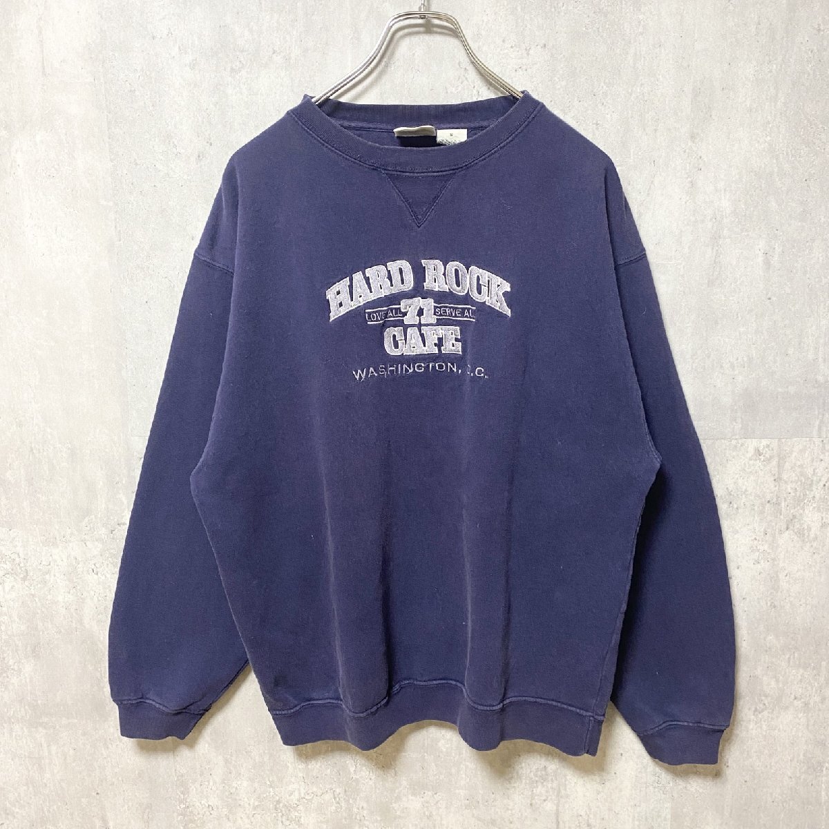 古着 used 90s HARD ROCK CAFE ハードロックカフェ 長袖ロゴスウェット トレーナー ネイビー Sサイズ拍卖