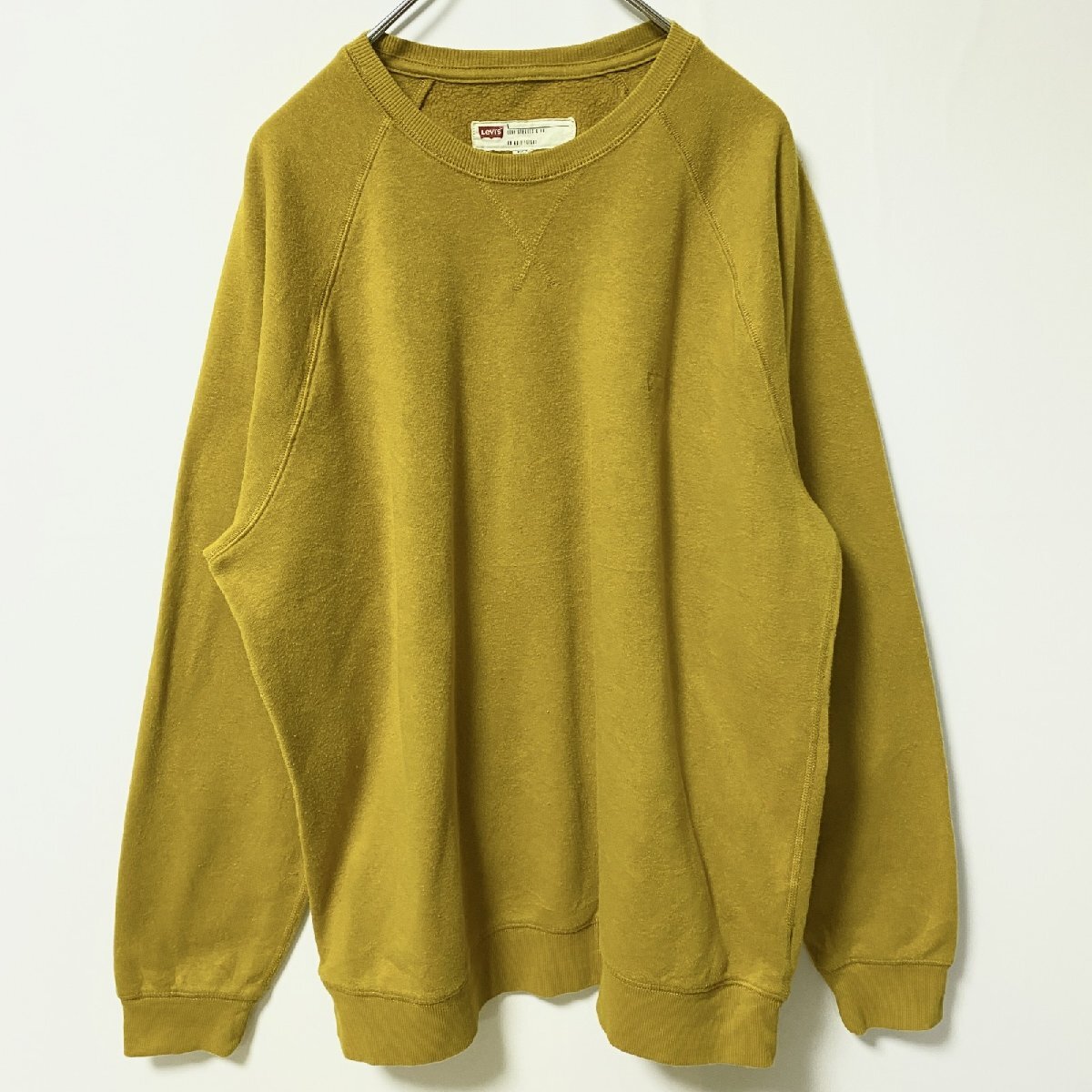 古着 used LEVI’S リーバイス 長袖ワンポイントロゴ刺〓スウェット トレーナー ラグラン袖 マスタード 黄色 Lサイズ拍卖