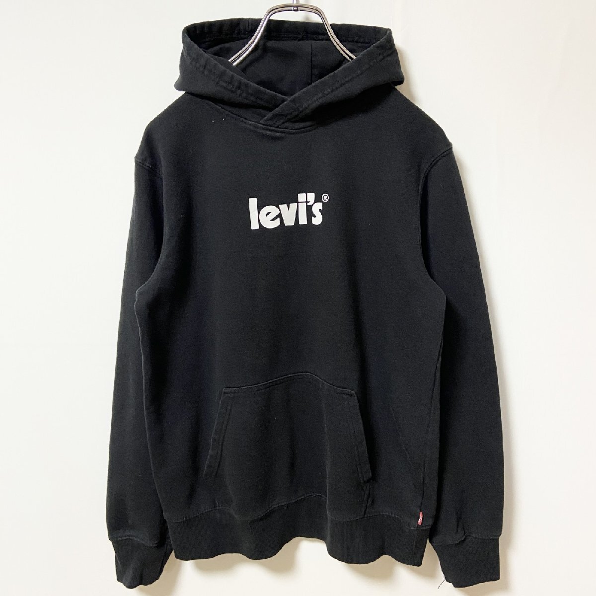 古着 used Levi’s リーバイス 長袖ロゴプリントパーカー スウェット プルオーバー 秋冬服 黒 ブラック XSサイズ拍卖