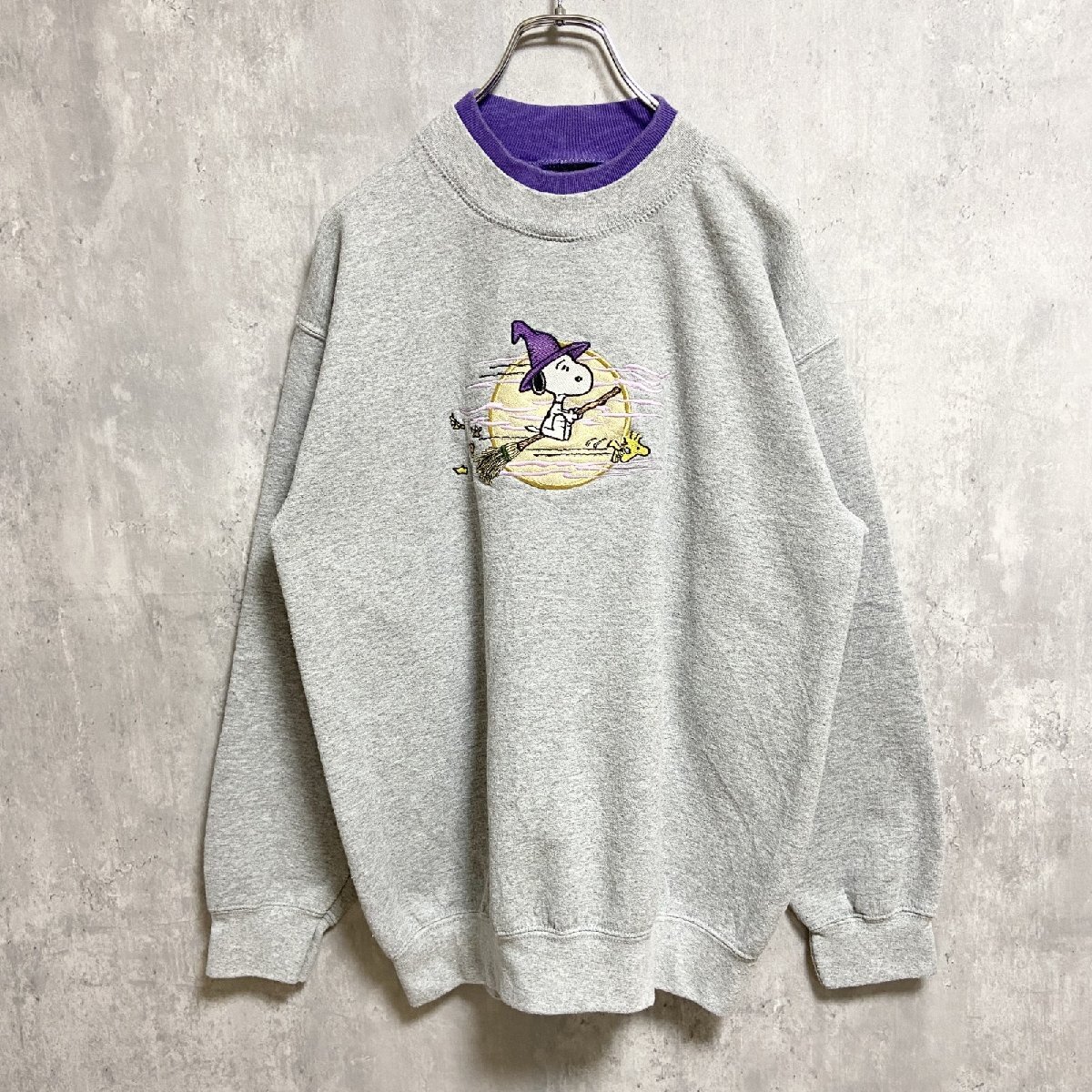 古着 used 90s~ PEANUTS ピーナッツ 刺繍スウェット トレーナー スヌーピー キャラクター グレー Mサイズ拍卖