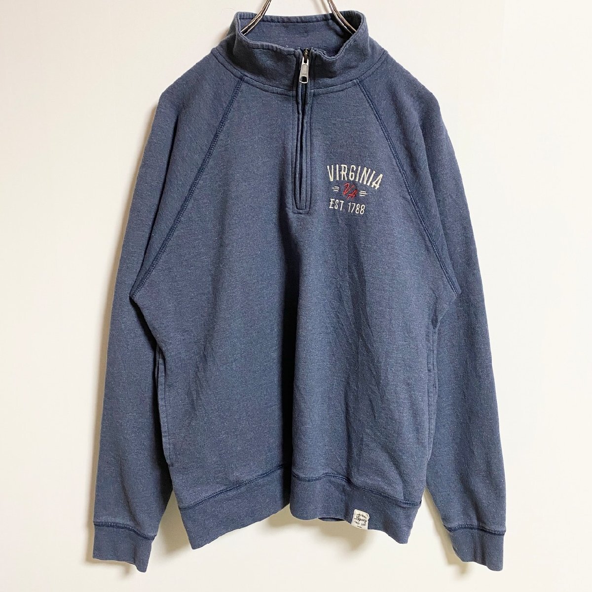 古着 used Legacy 長袖ハーフジップスウェット トレーナー ワンポイント刺繍 くすみブルー 青 秋冬服 Mサイズ拍卖