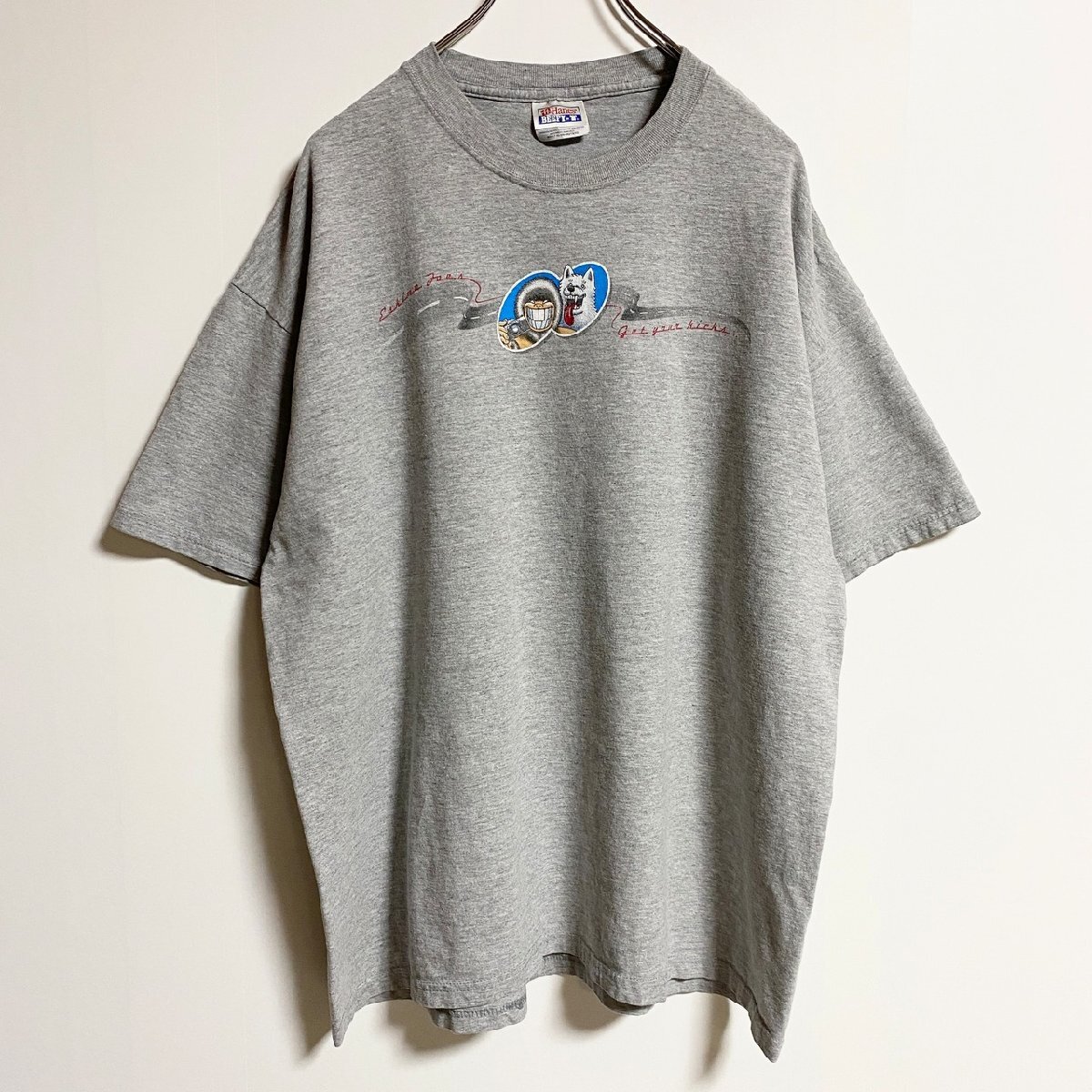 古着 used Hanes ヘインズ 半袖プリントTシャツ クルーネック Route66 車 柴犬 グレー 春夏服 XLサイズ拍卖