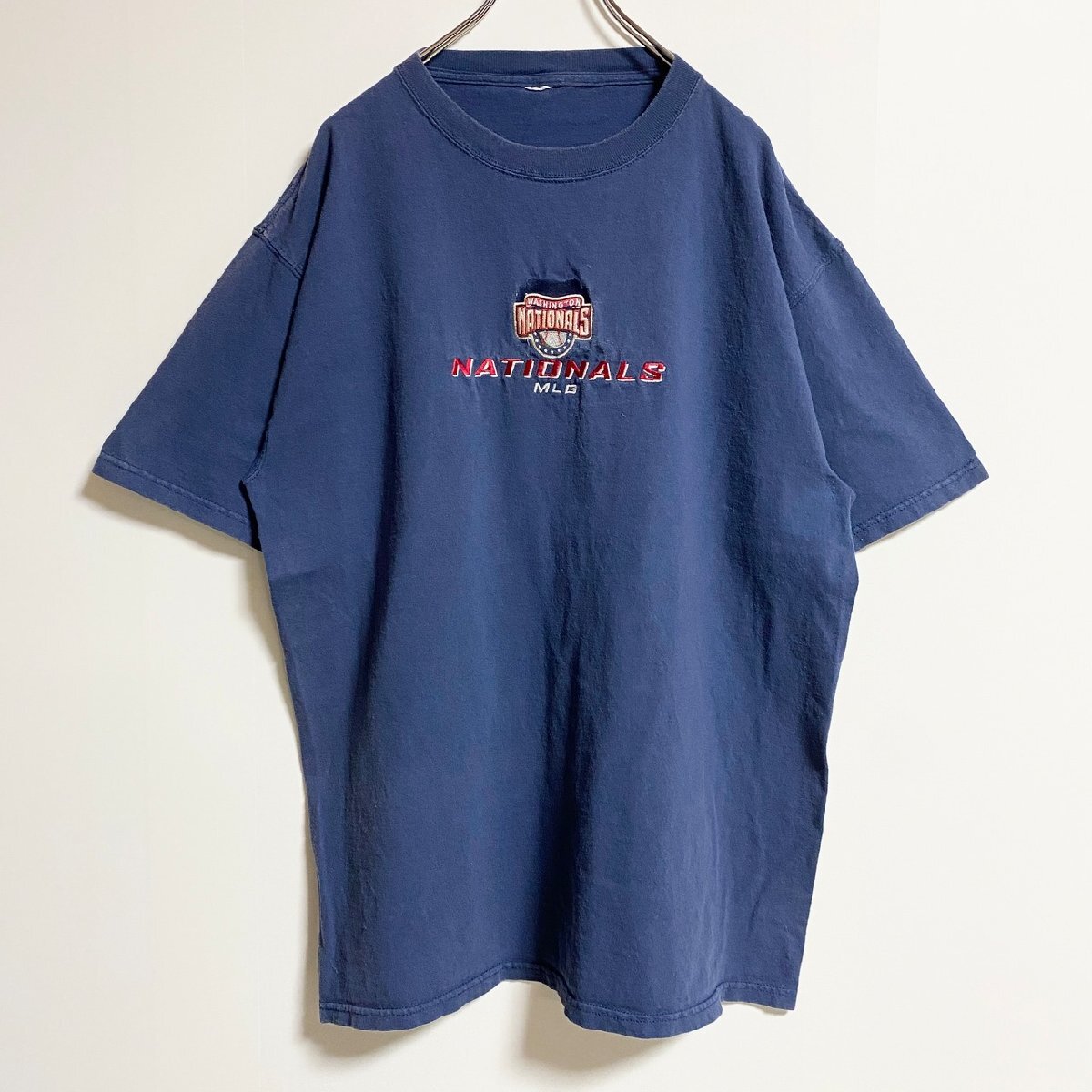 古着 used 半袖オフィシャル刺繍Tシャツ MLB Washington Nationals 野球 ネイビー 春夏服拍卖
