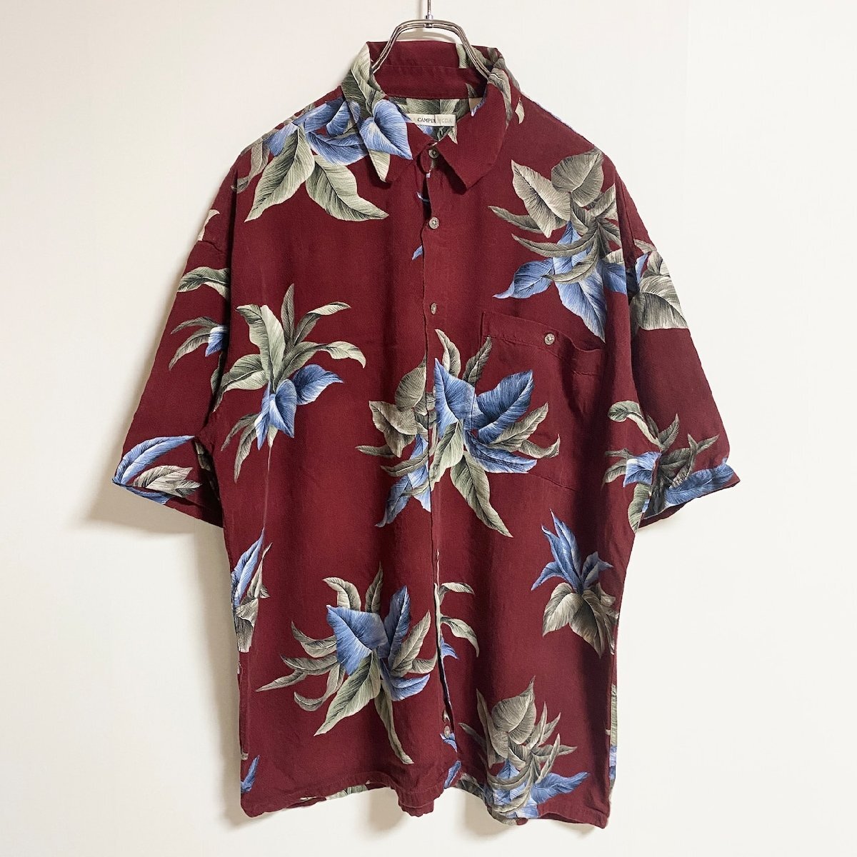 古着 used MODACAMPIAMODA 半袖総柄デザインシャツ アロハシャツ ワインレッド 春夏服 レトロ Lサイズ拍卖