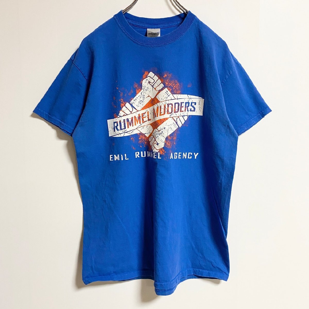 古着 used GILDAN ギルダン 半袖プリントTシャツ クルーネック RUMMEL MUDDERS 青 春夏服 Mサイズ拍卖