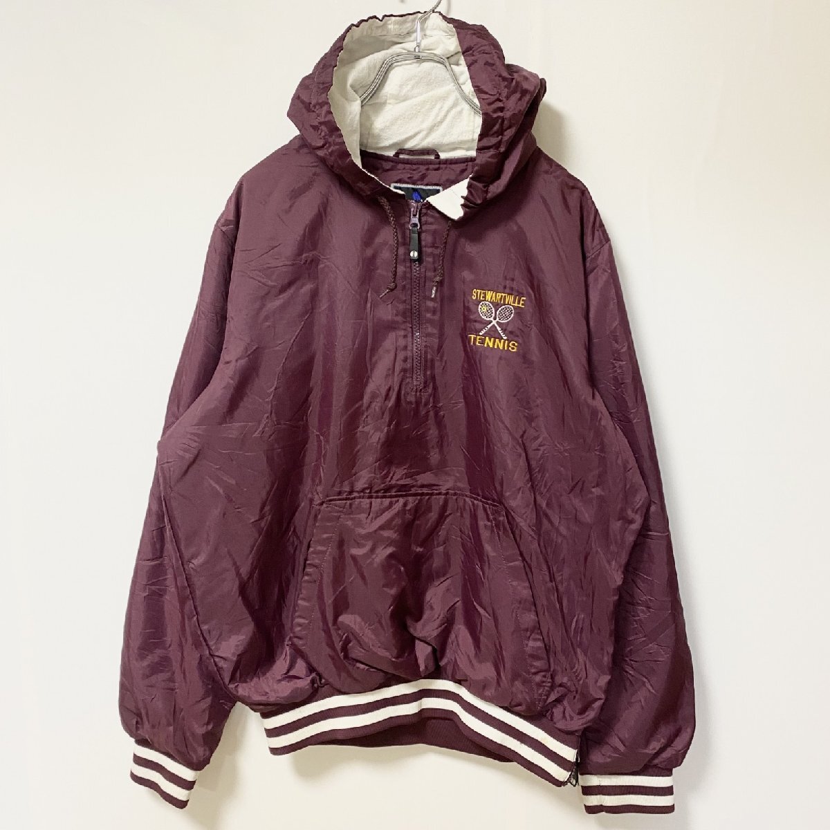 古着 used Holloway ホロウェイ 長袖ハーフジップナイロンジャケット アノラックパーカー 刺〓 ワインレッド Mサイズ拍卖