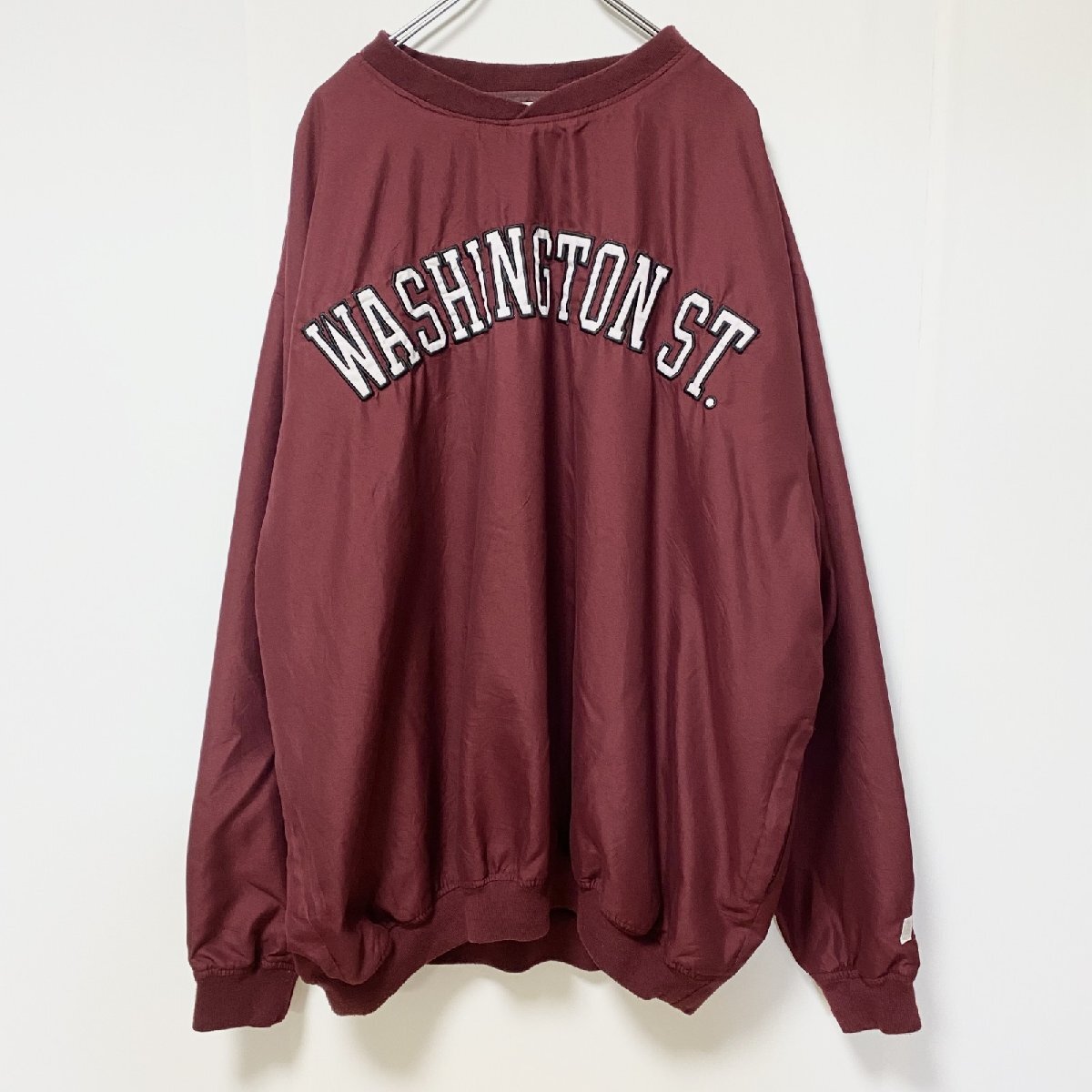 古着 used RUSSELL ATHLETIC 長袖刺繍ナイロンプルオーバー ウインドブレーカー ワシントン 赤 4XLサイズ拍卖