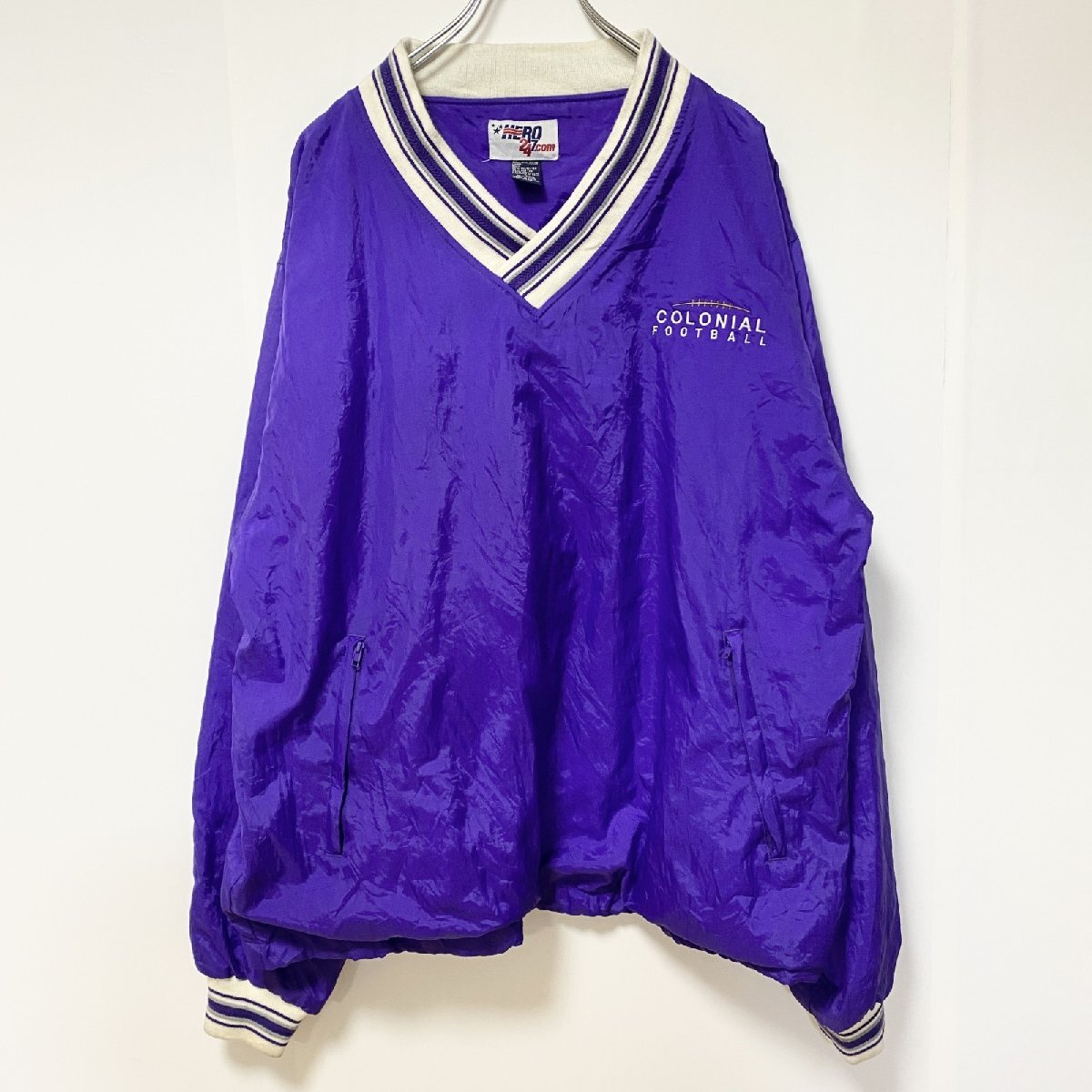 古着 used HERO247.com 長袖刺繍ナイロンプルオーバー ウインドブレーカー フットボール 紫 Lサイズ拍卖