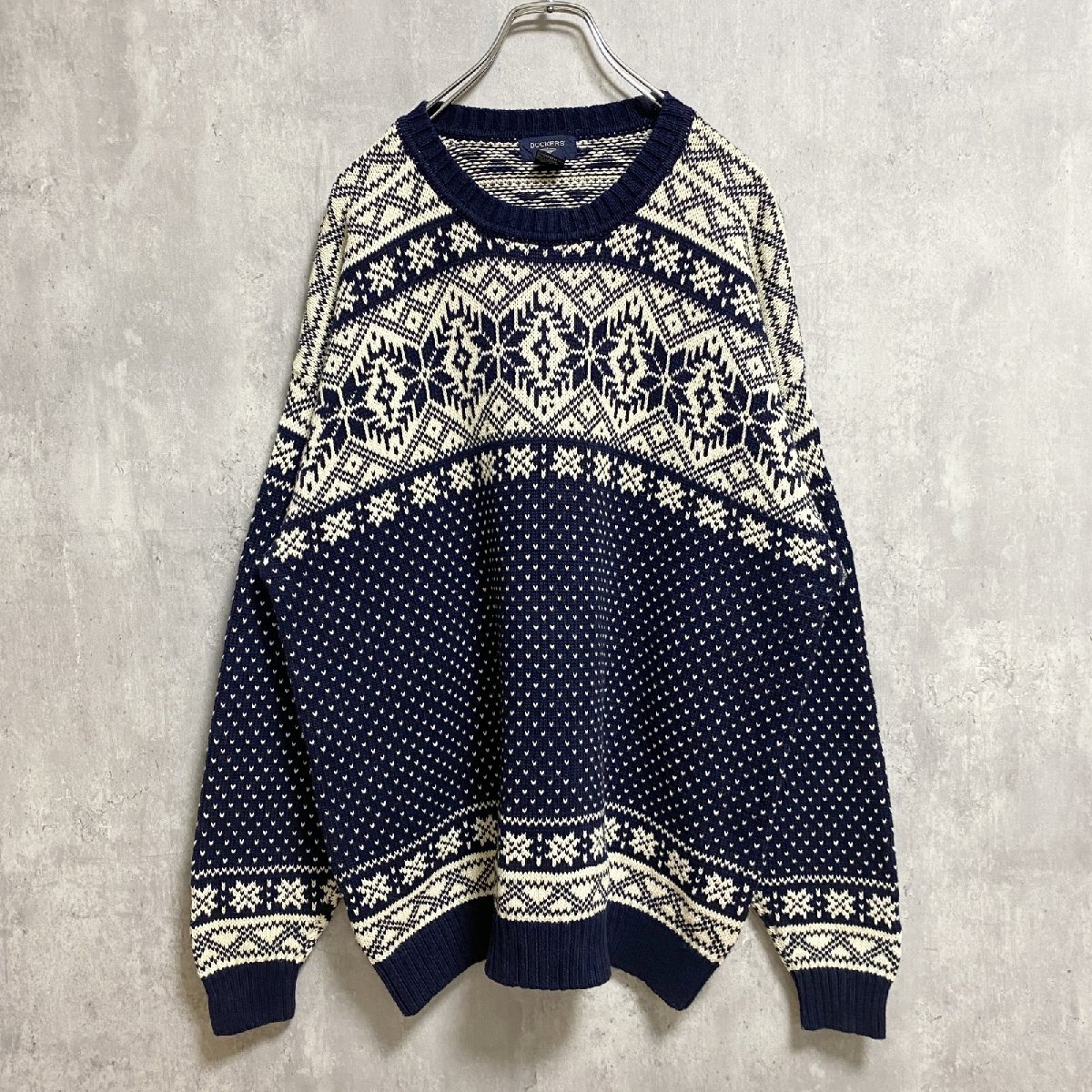 古着 used ~90s DOCKERS ドッカーズ フェアアイル柄コットンニットセーター ヴィンテージ ネイビー XLサイズ拍卖