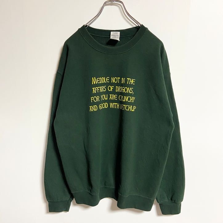古着 used GILDAN ギルダン 長袖ロゴプリントスウェット トレーナー クルーネック 緑 グリーン 秋冬服 Mサイズ拍卖