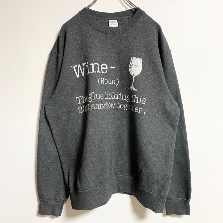 古着 used PORT&COMPANY 長袖プリントスウェット トレーナー ワイン ダークグレー 秋冬服 Lサイズ拍卖