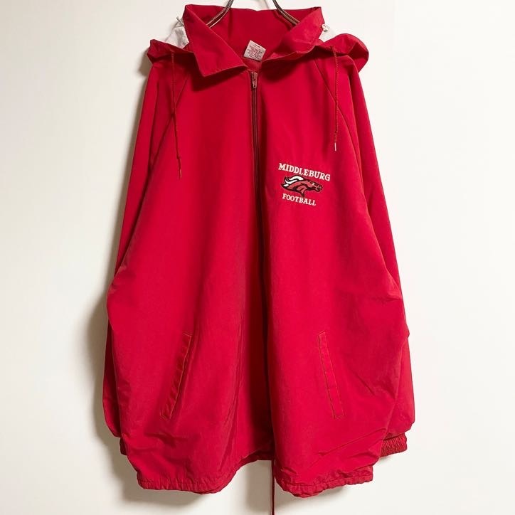古着 used 長袖ナイロンジャケット ジップアップパーカー MIDDFEBURG 赤 レッド ビックシルエット XLサイズ拍卖