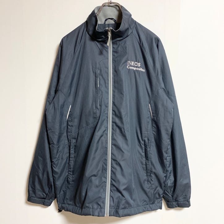 古着 used EVERSOLE RUN 長袖ハイネックナイロンジャケット ワンポイントロゴ刺繍 ダークグレー 秋冬服 Mサイズ拍卖