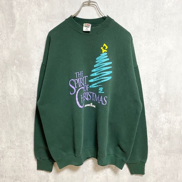 古着 used ~00s FRUIT OF THE LOOM フルーツオブザルーム スウェット クリスマス グリーン XLサイズ拍卖