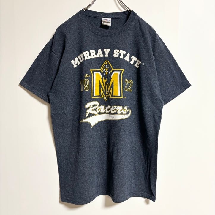 古着 used JERZEES ジャージーズ 半袖クルーネックTシャツ バックプリント 競馬 マリー州 グレー 春夏服 Mサイズ拍卖