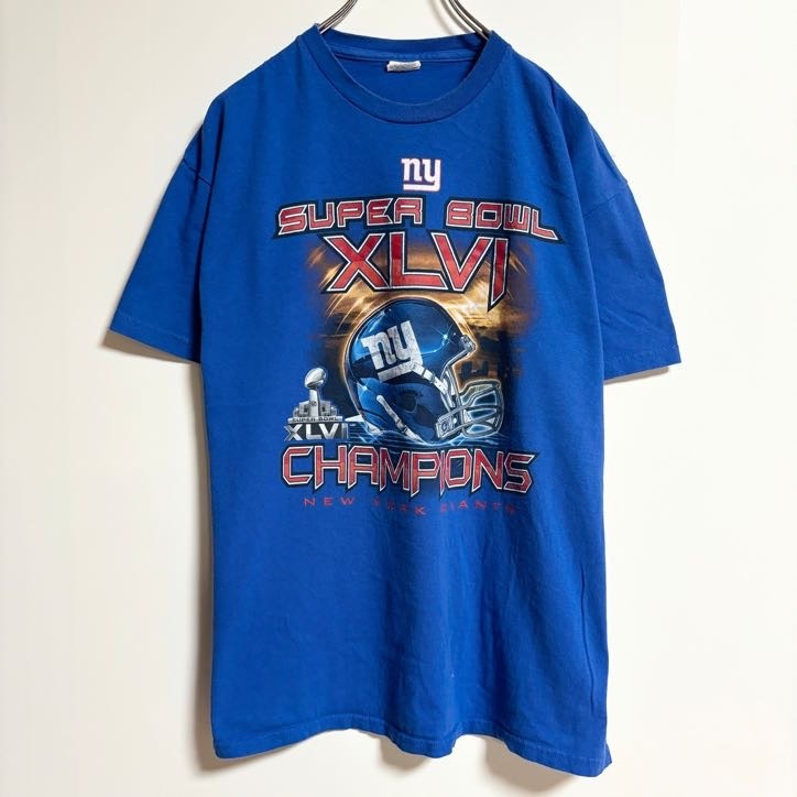 古着 used DELTA 半袖ビッグプリントTシャツ アメフト スーパーボウル スポーツ 青 ブルー 春夏服 Lサイズ拍卖