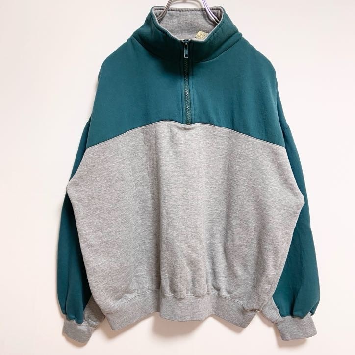 古着 used ~80s STJOHNSBAY セントジョンズベイ ハーフジップスウェット/トレーナー 緑 グレー Lサイズ拍卖