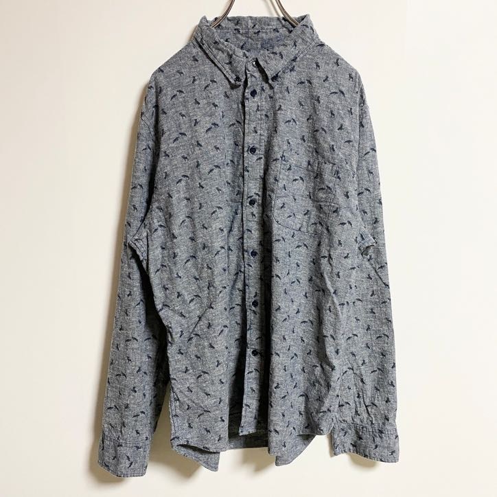 古着 used UNITED BY BLUE 長袖総柄シャツ アニマル柄 動物 シンプルデザイン ビックシルエット XLサイズ拍卖