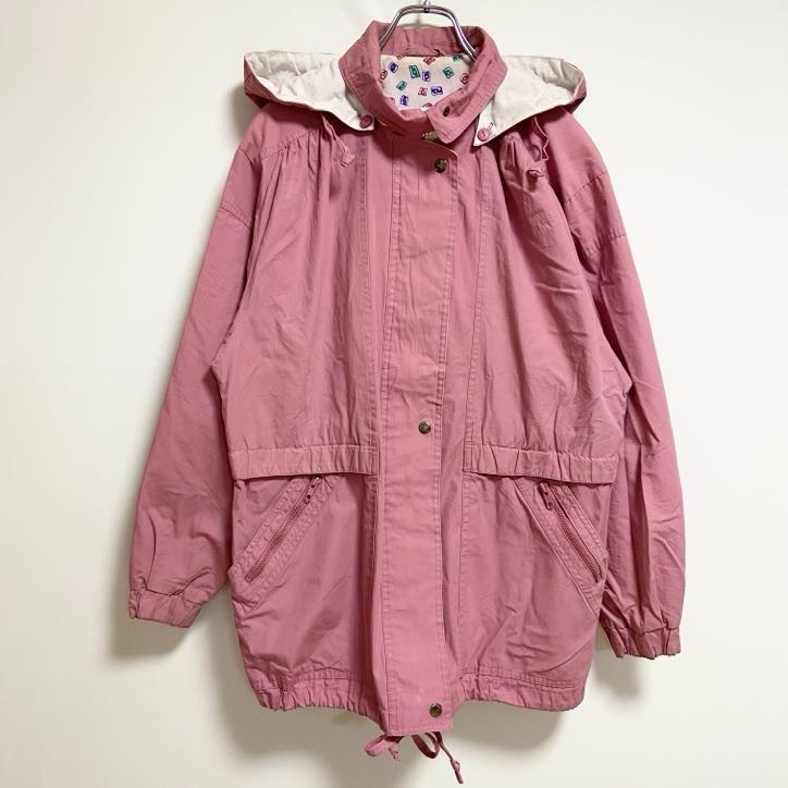 古着 used LONDON FOG ロンドンフォグ 長袖マウンテンパーカー 派手色アウター フード取り外し可 ピンク 秋冬服拍卖