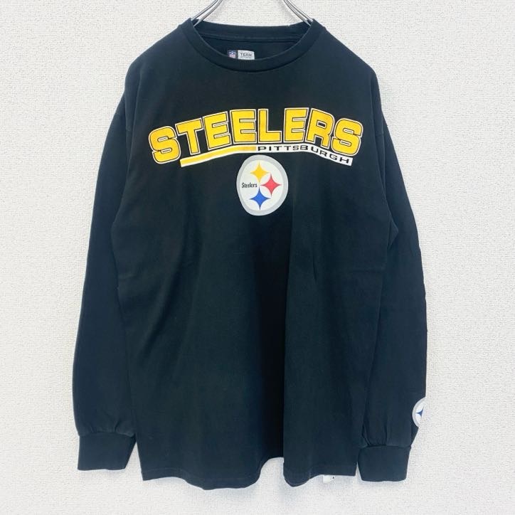 古着 used NFL TEAM APPAREL 長袖プリントTシャツ ロンT 黒 STEELERS フットボール Lサイズ拍卖