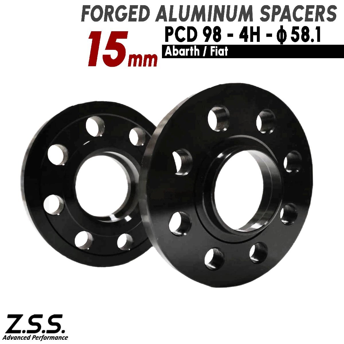 Z.S.S. AP ABARTH アバルト595 (2016~) ツーリズモ コンペティツィオーネ ピスタ 15mm PCD98 58.1φ スペーサー M12xP1.25 ボルト付き拍卖
