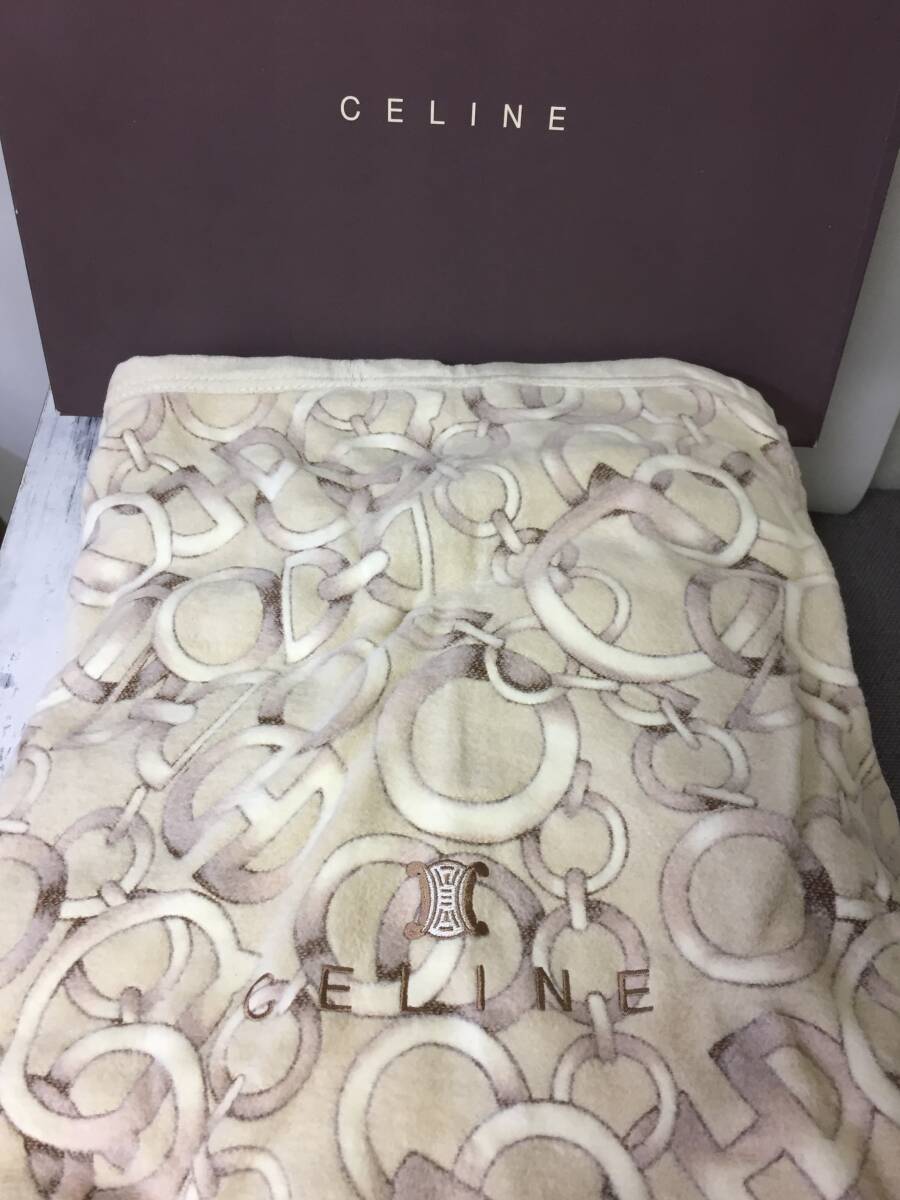 CELINE セリーヌ 綿毛布 チェーン総柄 寝具 ベージュ ソフトタッチ ベージュ 寝具 ブランケット 日本製 西川産業拍卖